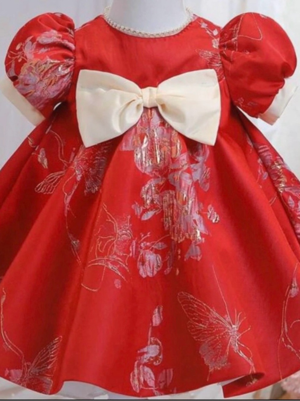 SHEIN Red Party Dress with Cream Bow